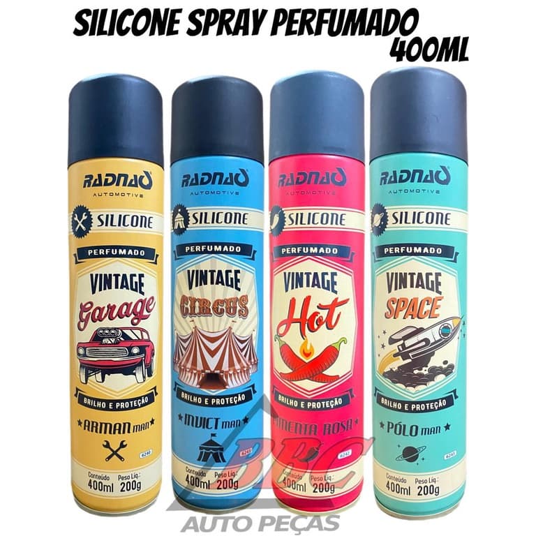 Silicone Automotivo Perfumado Finalizador em Spray RADNAQ 400ML para Limpeza Automotiva