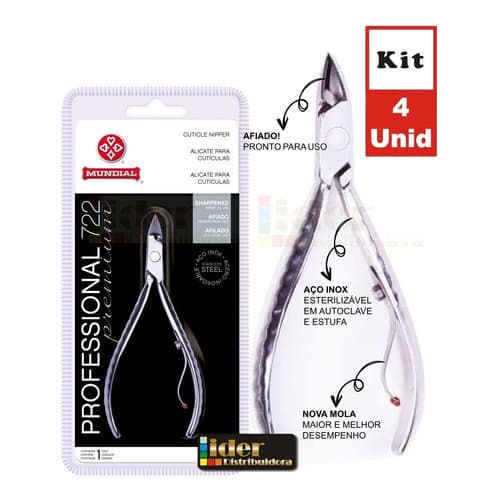 Kit 4 Alicates 722 Inox Profissional Mundial Cuticula