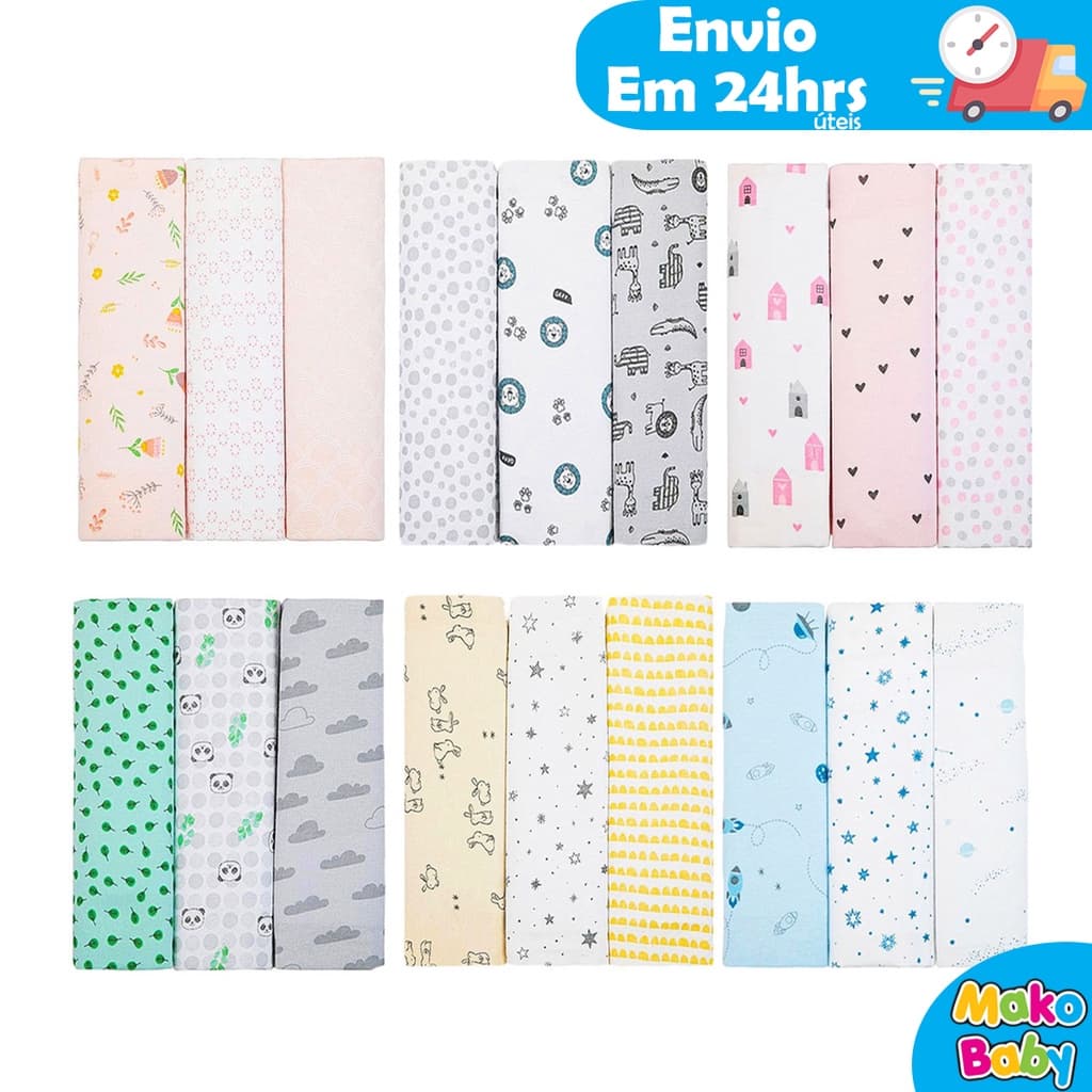 KIT 3 Manta Cueiro Bebe Flanelado Compose 80cm x 50cm ou 1,0m x 80cm Enxoval