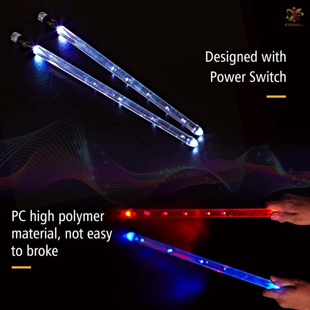 Baquetas De Bateria Com Claro Led 15 Gradientes Coloridas De Carregamento Usb Com Interruptor On / Off