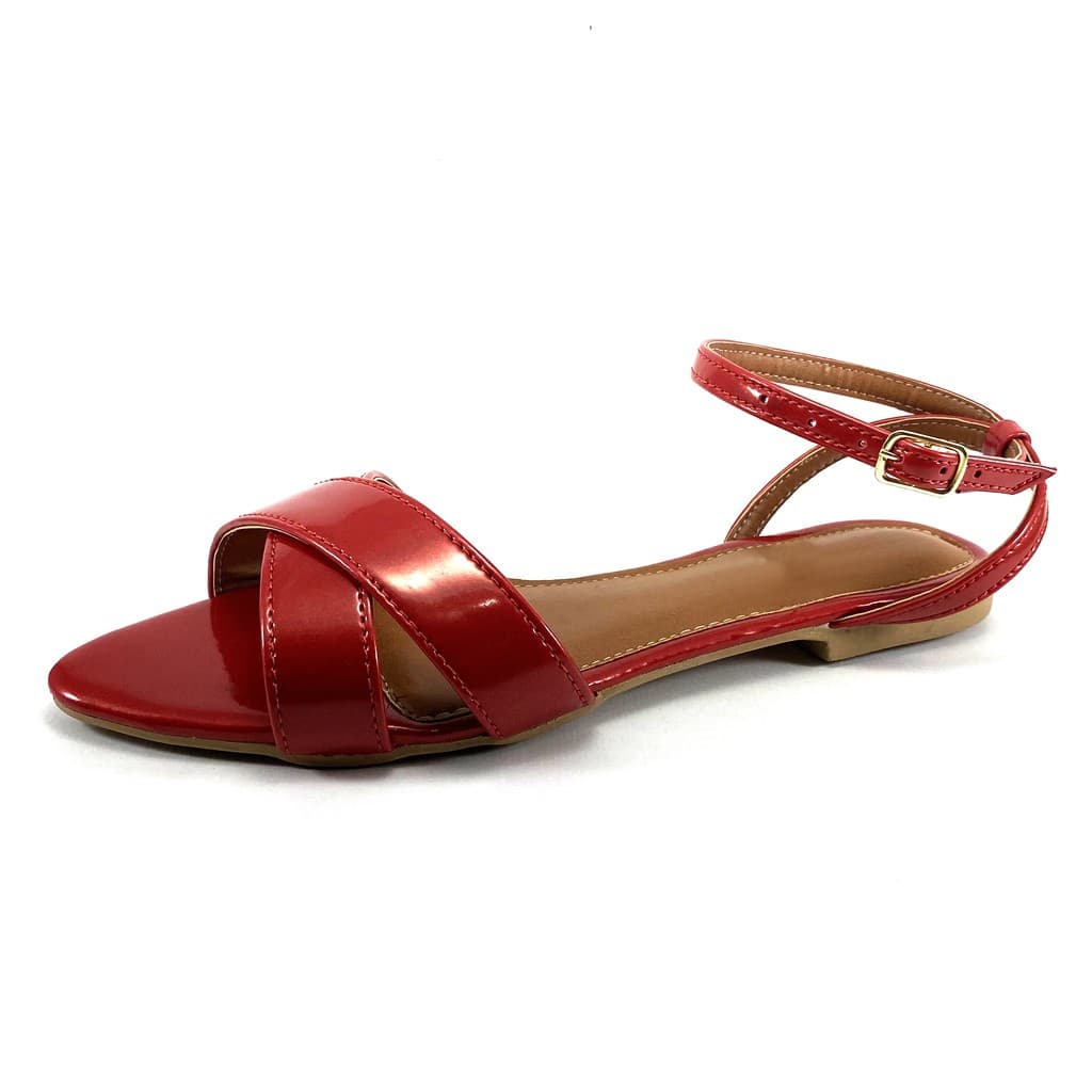 Sandália Feminina Rasteirinha Vermelho Bico Folha