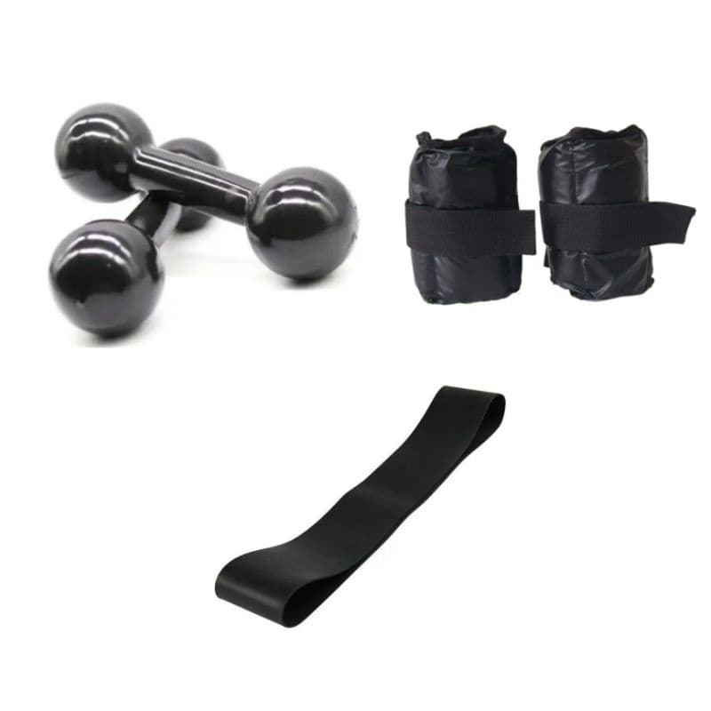 Kit Treino Completo Par Halter 4 Kg Emborrachado e Tornozeleira 4 Kg Cada + Elástico Treino