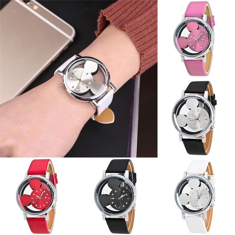 Cartoon Kids  Cute Mickey Mouse  Dial Faux Leather Band Analog  Quartz  Wrist Watch