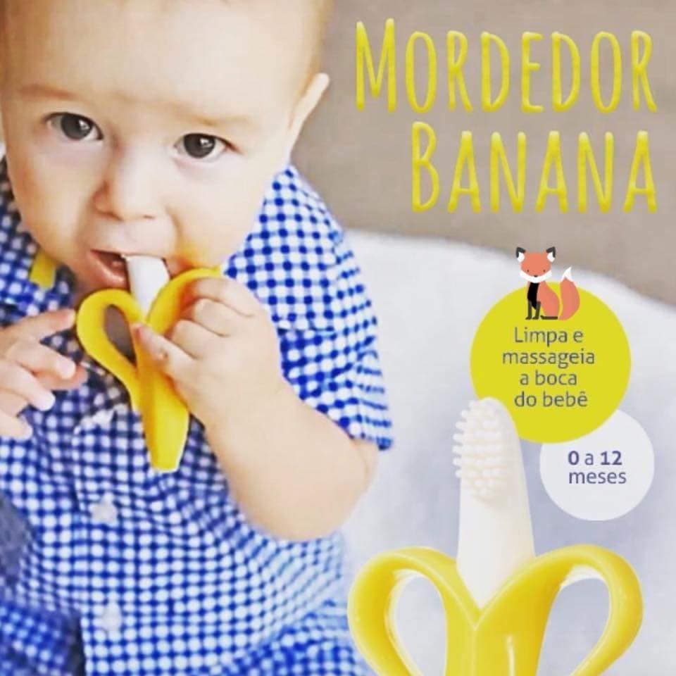 Mordedor de Silicone Banana Massageador com Cerdas Macias - Escovinha de Treinamento Coçador de gengiva