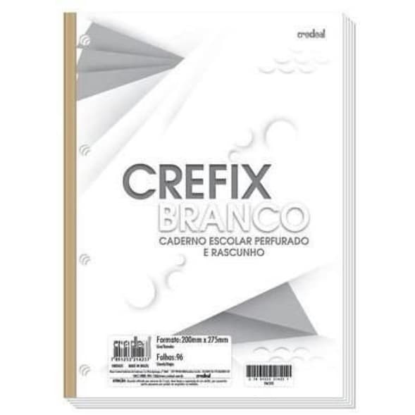 Refil de fichário branco - 96 folhas - 4 furos - 200mmX275mm - Crefix branco - Credeal