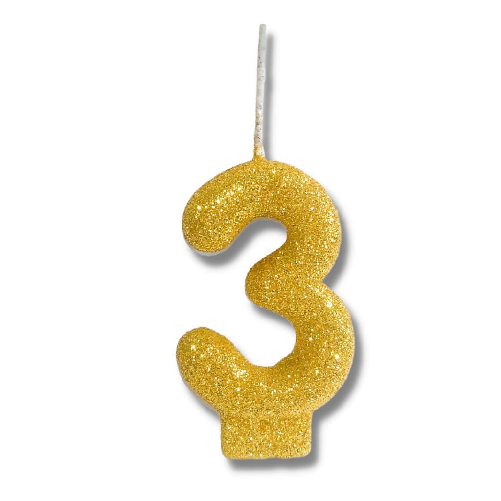 Velas Super Max De Aniversário Dourado - Números + Glitter -  1 Uni
