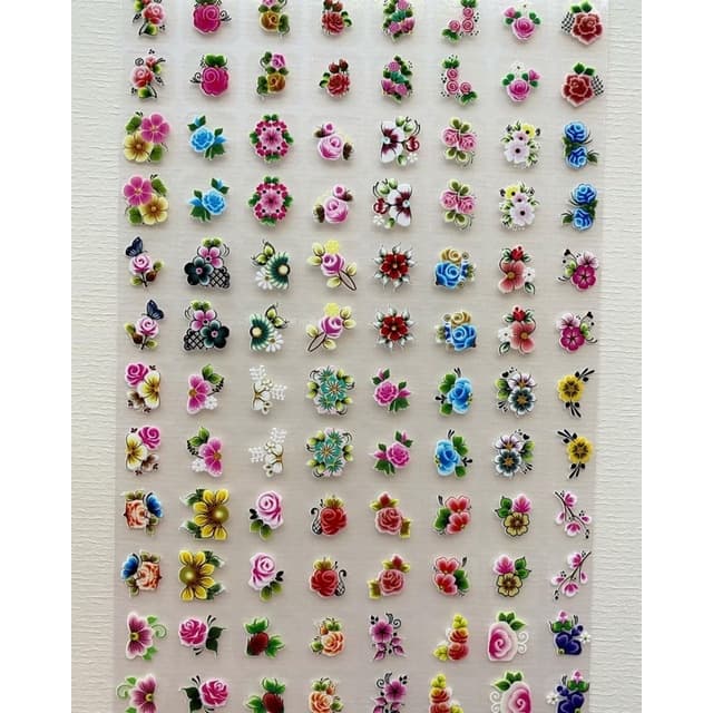 Cartelão De Adesivos 3d  Para Unhas Com 96 Películas Modelo Florzinhas
