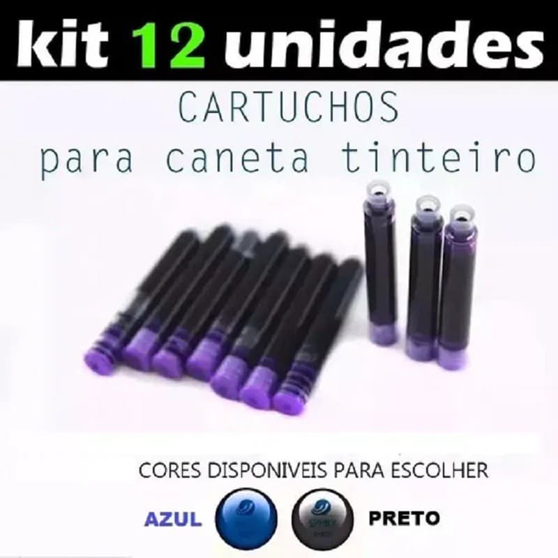 Kit 12 Cartuchos Tinta Carga Caneta Tinteiro Cor Escolha A