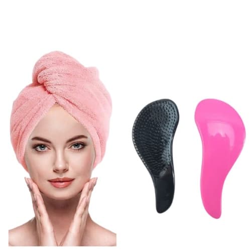 Kit Escova Magica + Toalha De Cabelo De Microfibra Anti Frizz