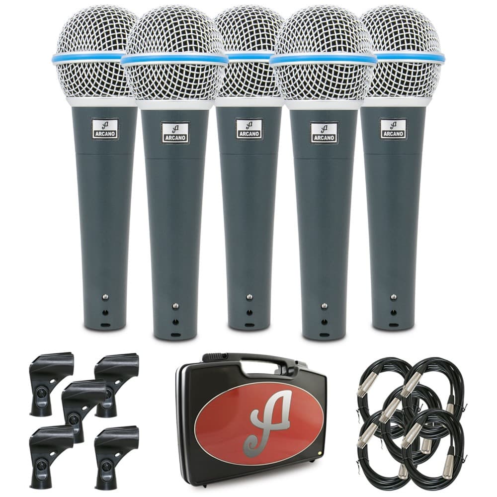 Kit com 5 microfones dinâmicos Arcano Rhodon-8KIT com fio XLR-XLR