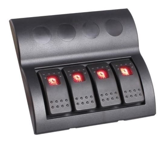 Painel Elétrico De Instrumentos Preto 4 Botões Led Vermelho