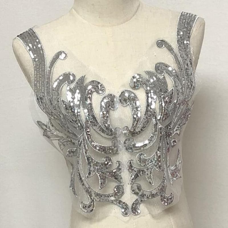 Patch De Renda De Prata Bordado Appliques Mesh Barroco Para Vestido De Decoração De Casamento DIY