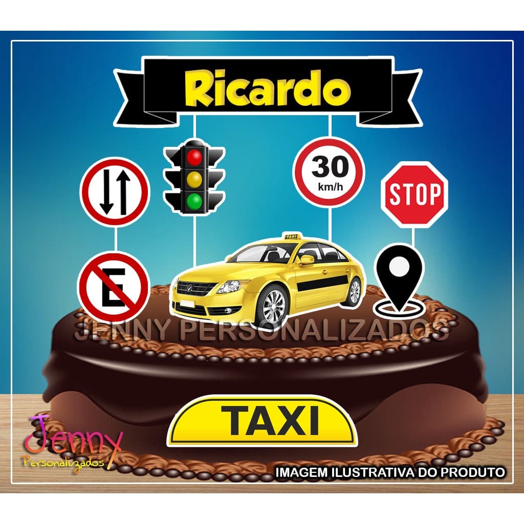 Topo Topper de Bolo Personalizado Taxi
