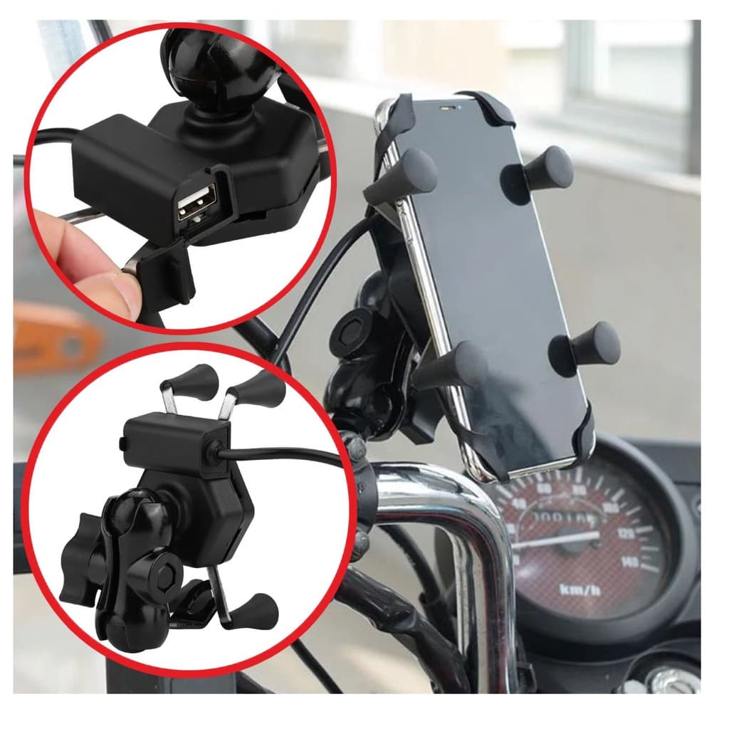 Suporte Celular Universal Garra para Moto Entregador Uber ifood Motoboy Motoqueiro com Carregador Usb Gps Articulado