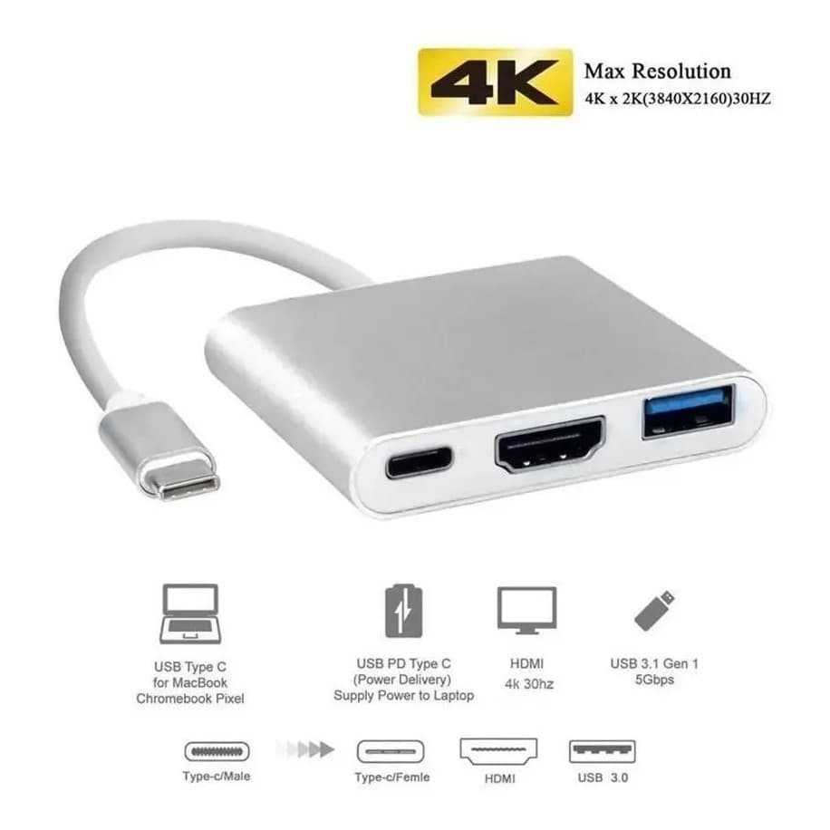 Adaptador Usb 3.1-com Multiporta - Usb, Hdmi E Usb - C Mackbook
