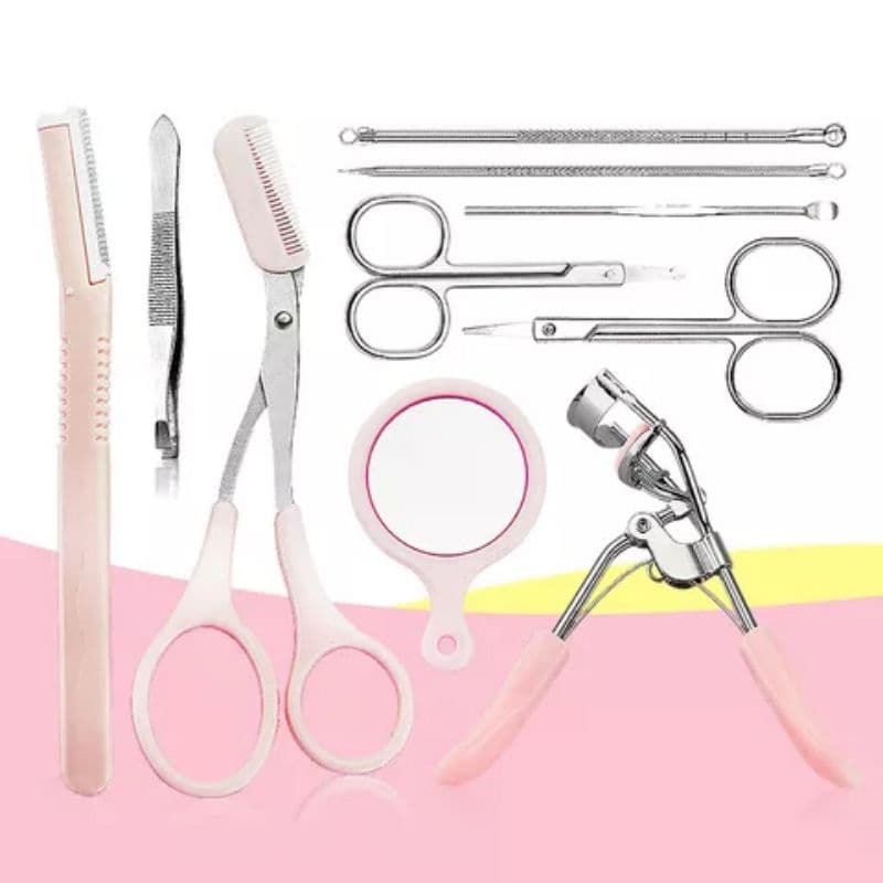 kit 10 utensílios para sombrancelha aço inox
