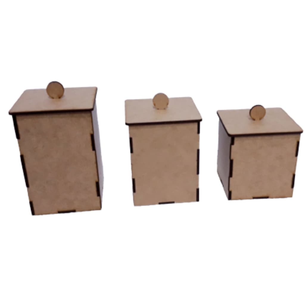 Trio de Potes liso com tampinha no MDF cru DESMONTADO Para kit Higiene bebê Decorações artesanato em geral