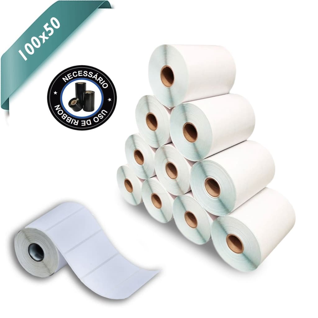 10 Rolos Etiqueta Couche Adesiva 10x5 100x50  Zebra Argox Elgin (600 etq/rolo)