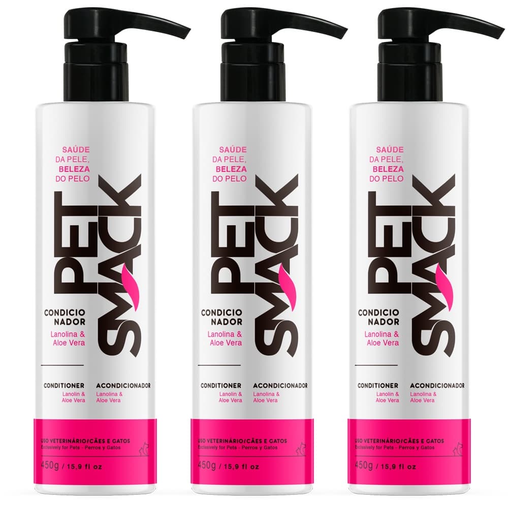 3 X Pet Smack Condicionador 450g Lanolina E Aloe Vera Cães E Gatos - Centagro Pet