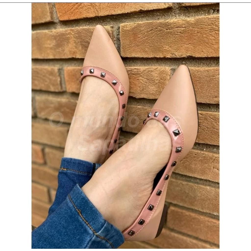 Sapatilha Feminina Confortavel Sapatilha Nude Macio detalhe espiker lateral