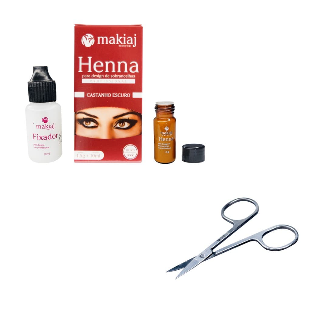 Henna Makiaj Alta Fixação para Sobrancelhas + Tesourinha descartável para sobrancelhas Ponta Reta