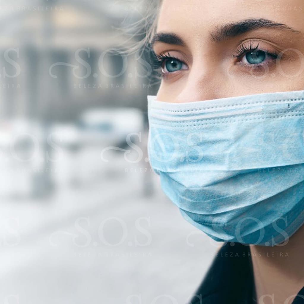 Mascara Tripla Descartável Tnt Com Clips Nasal Azul - Pacote com 50 unidades