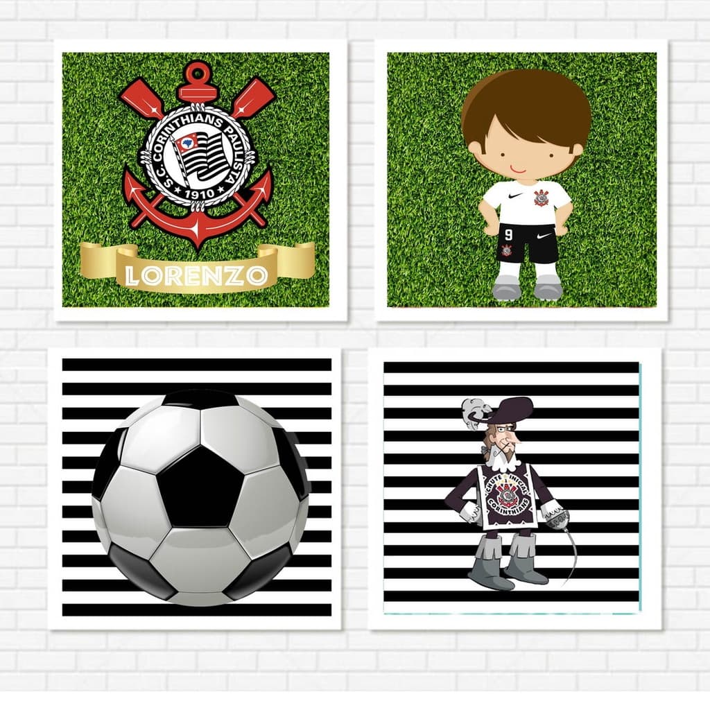 Kit 4 quadros Time de futebol Crianca Nome