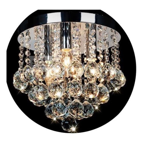 Lustre Plafon Redondo Cristal K9 Legítimo Inox 30cm com 4 Soquetes GU10 para Sala ou Quarto