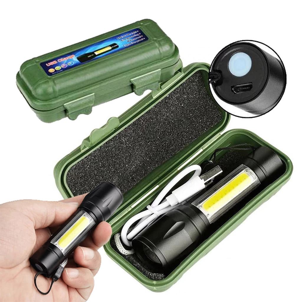 Mini Lanterna Led Recarregável Cree Potente Camping Trilha Carro Pesca Caminhada Noturna Com Case