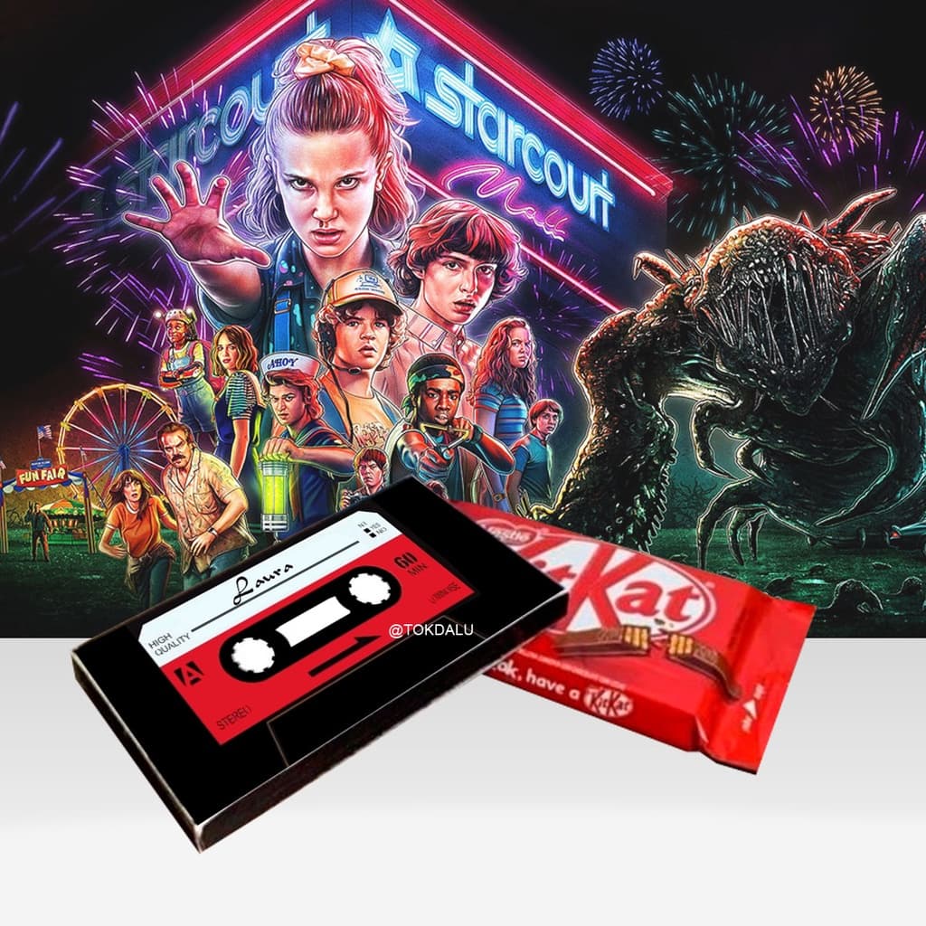 10 Caixinhas Fita K7 Retro para Chocolate Stranger Personalizadas com nome e idade