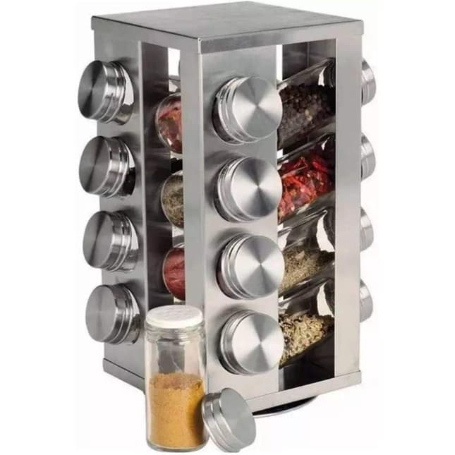 Potes Para Temperos e Condimentos  Inox Giratório 16 peças