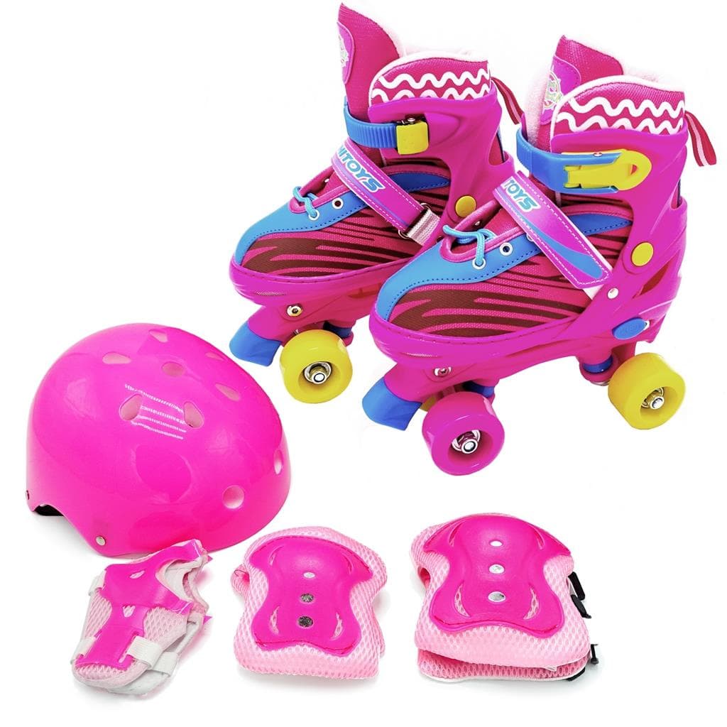Patins Infantil Roller Ajustável C/ Proteção Rosa - Unitoys