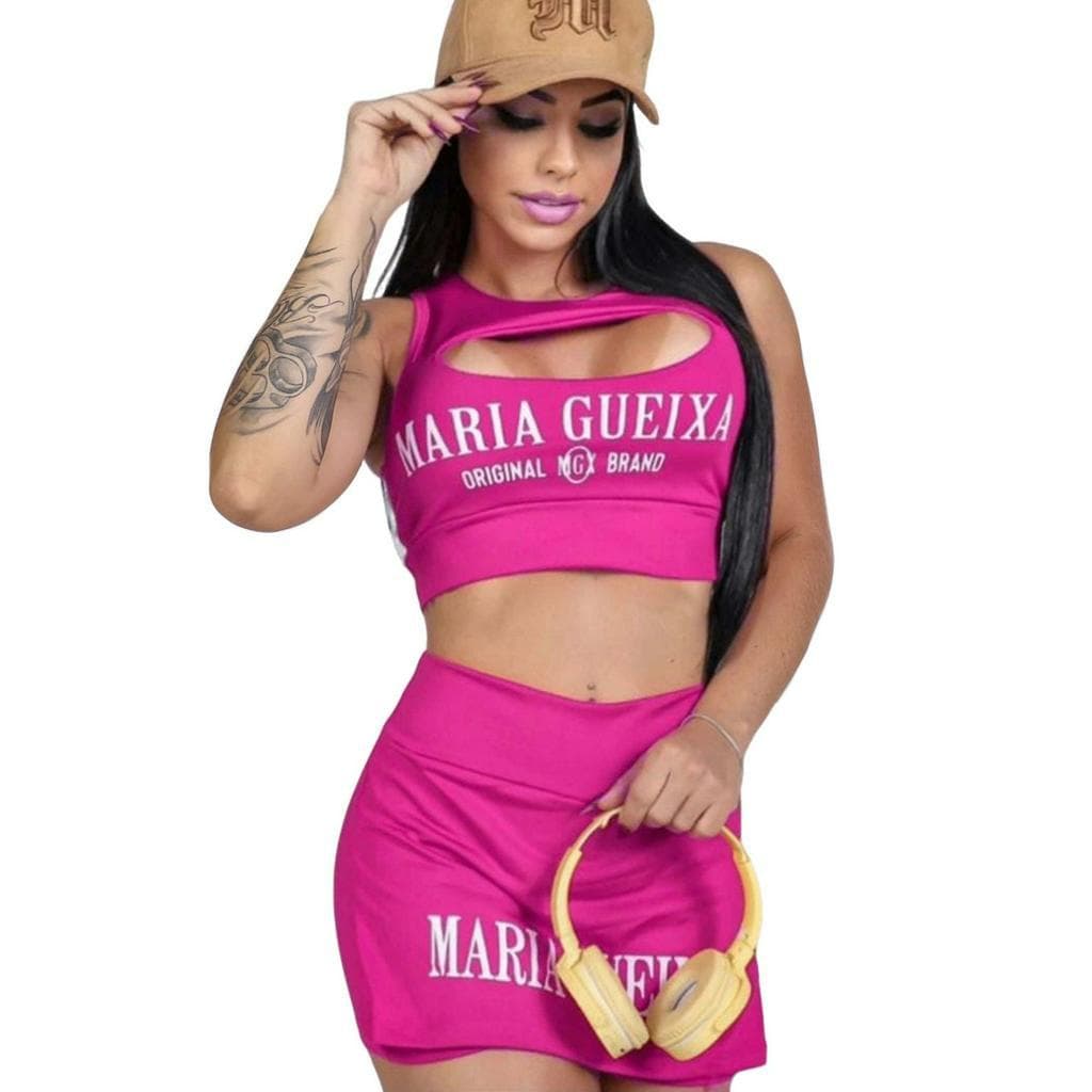 conjunto maria gueixa feminino calça short saia com top cropped academia fitness dry fit feminina