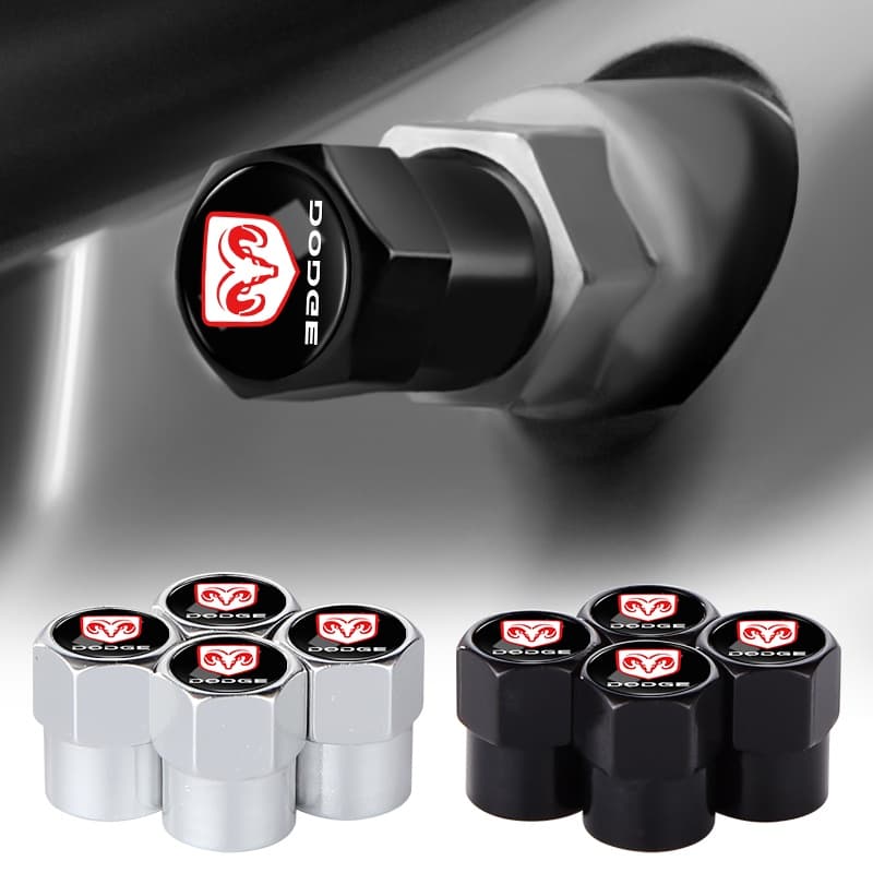 4pçs Prata E Preto Liga Carro Pneus Ar Tampa Hexágono Pneu Vavle Core Cap Com Emblema De Para Dodge Calibre Journey Ram Durango Carregador SRT