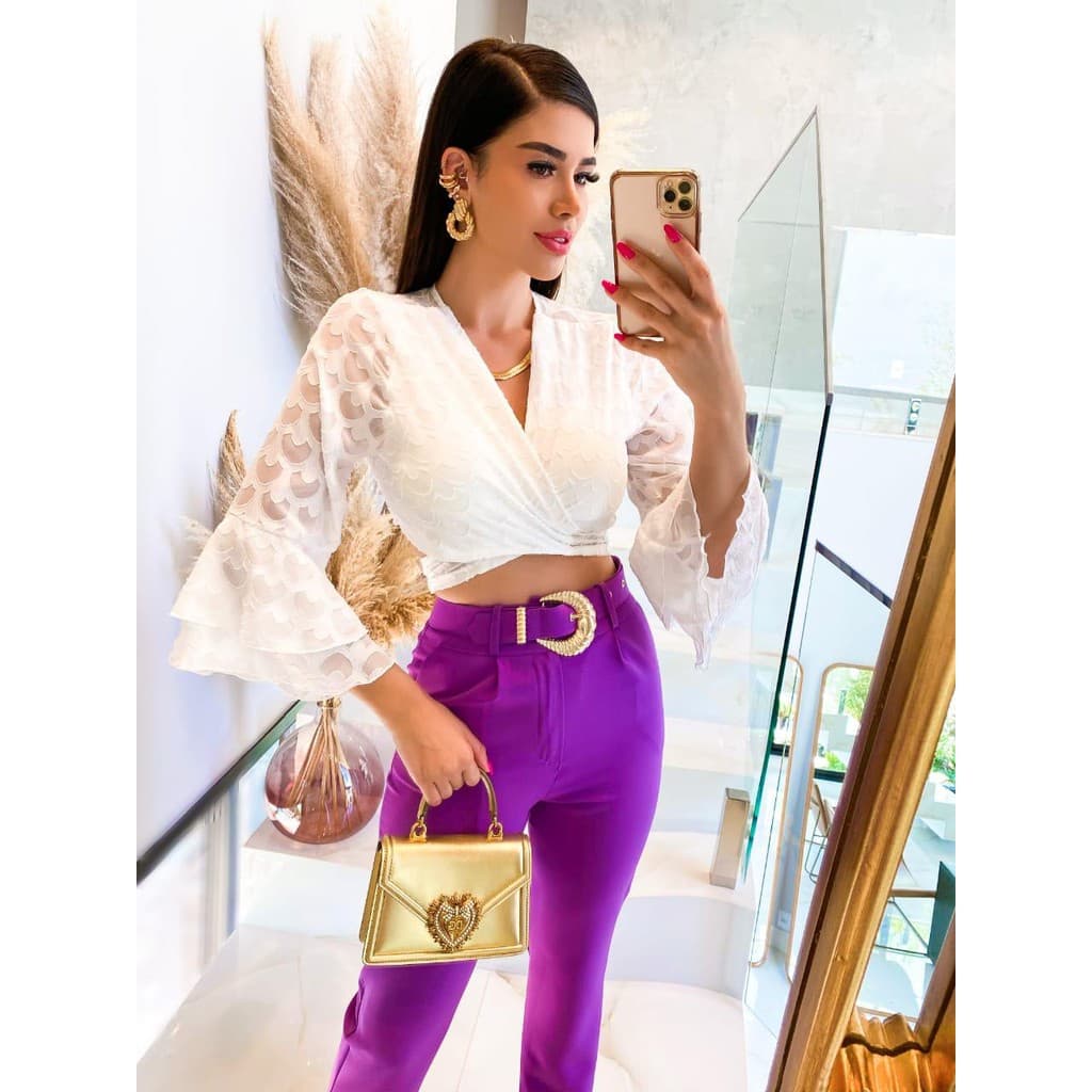 Blusa cropet manga longa flouce, longa feminino, LaçO Ref AS0956