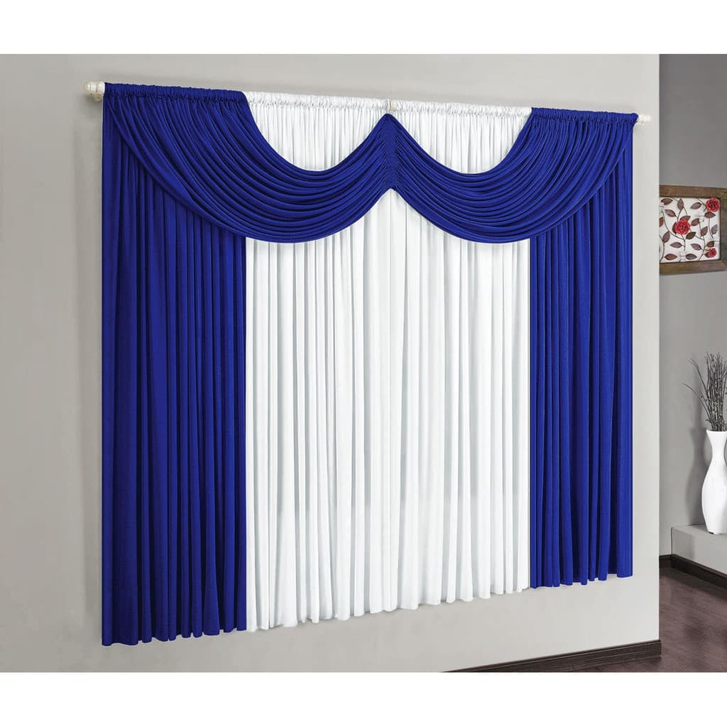 Cortina Para Sala Quarto Riviera Malha Gel 2 m x 1,70 m Para Varão Simples Azul Branco
