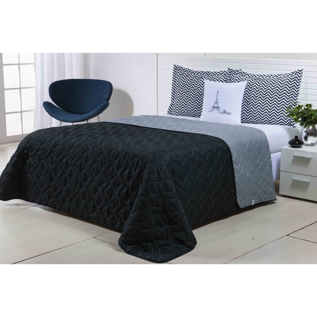 COBRE LEITO QUEEN 5 PEÇAS MICROFIBRA DUPLA FACE CHEVRON PARIS