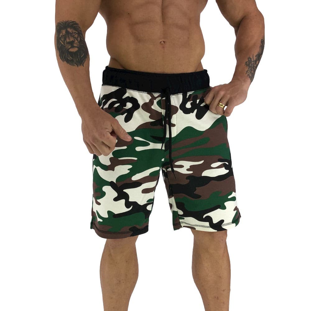 Bermuda Masculina Moletom MXD Conceito Camuflado Verde/Marrom Academia