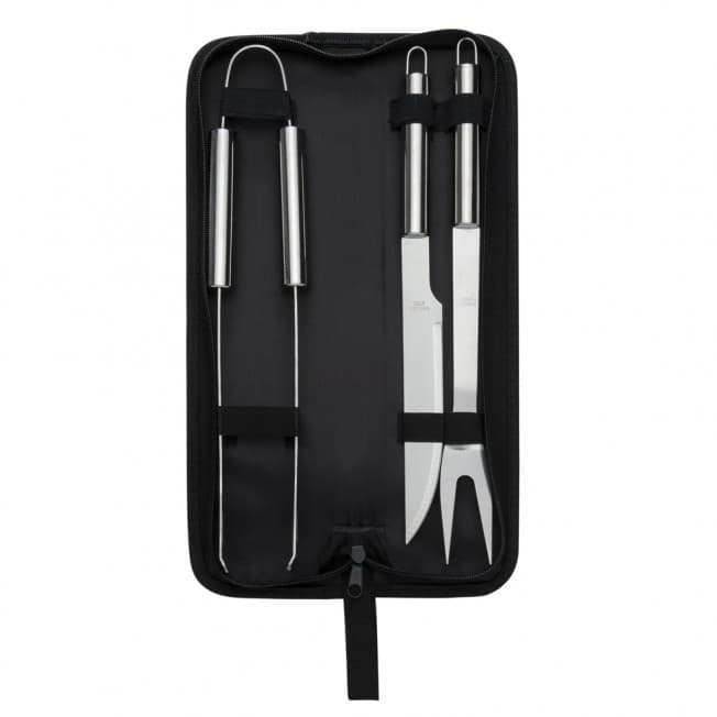 Kit Utensilios 3 Peças Garfo Faca e Pegador Inox Em Estojo Personalizados