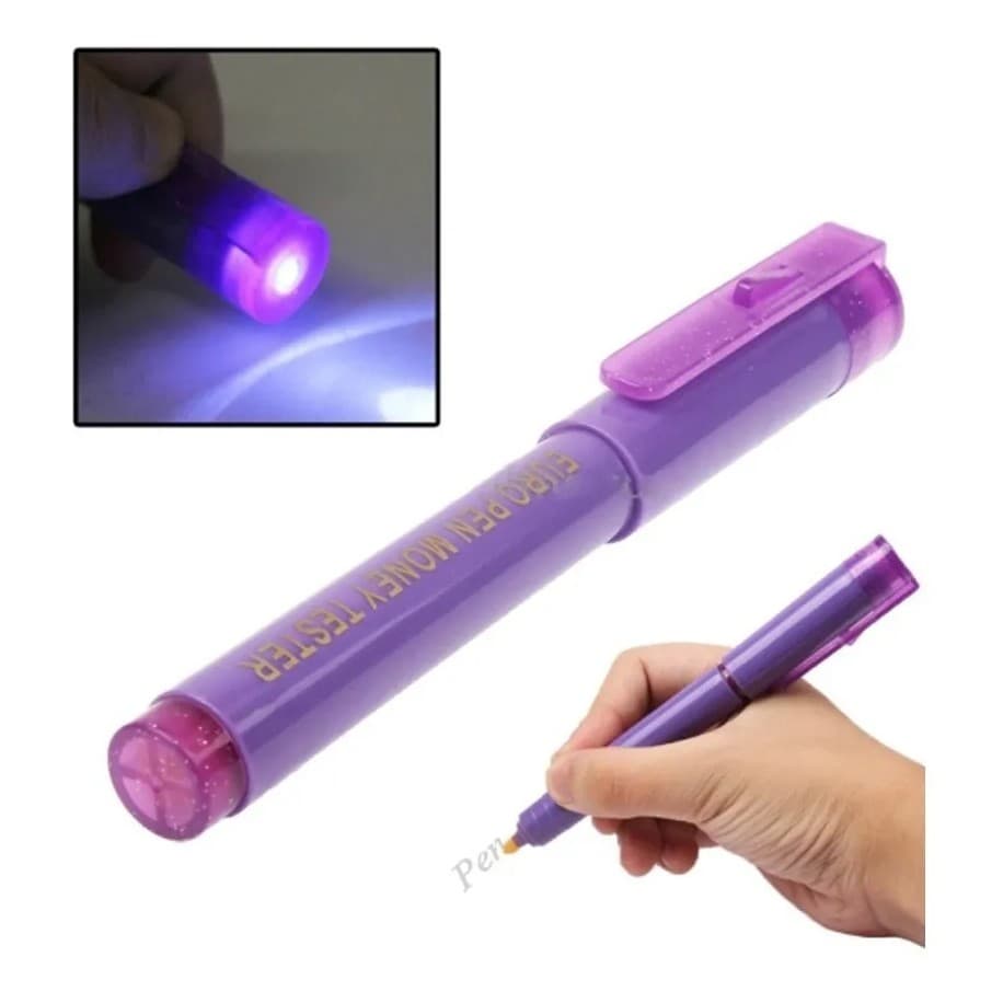 Kit 10 / 20 / 30 / 40 Caneta Testadora de Dinheiro Teste Detector de Nota Falsa Tina + luz UV