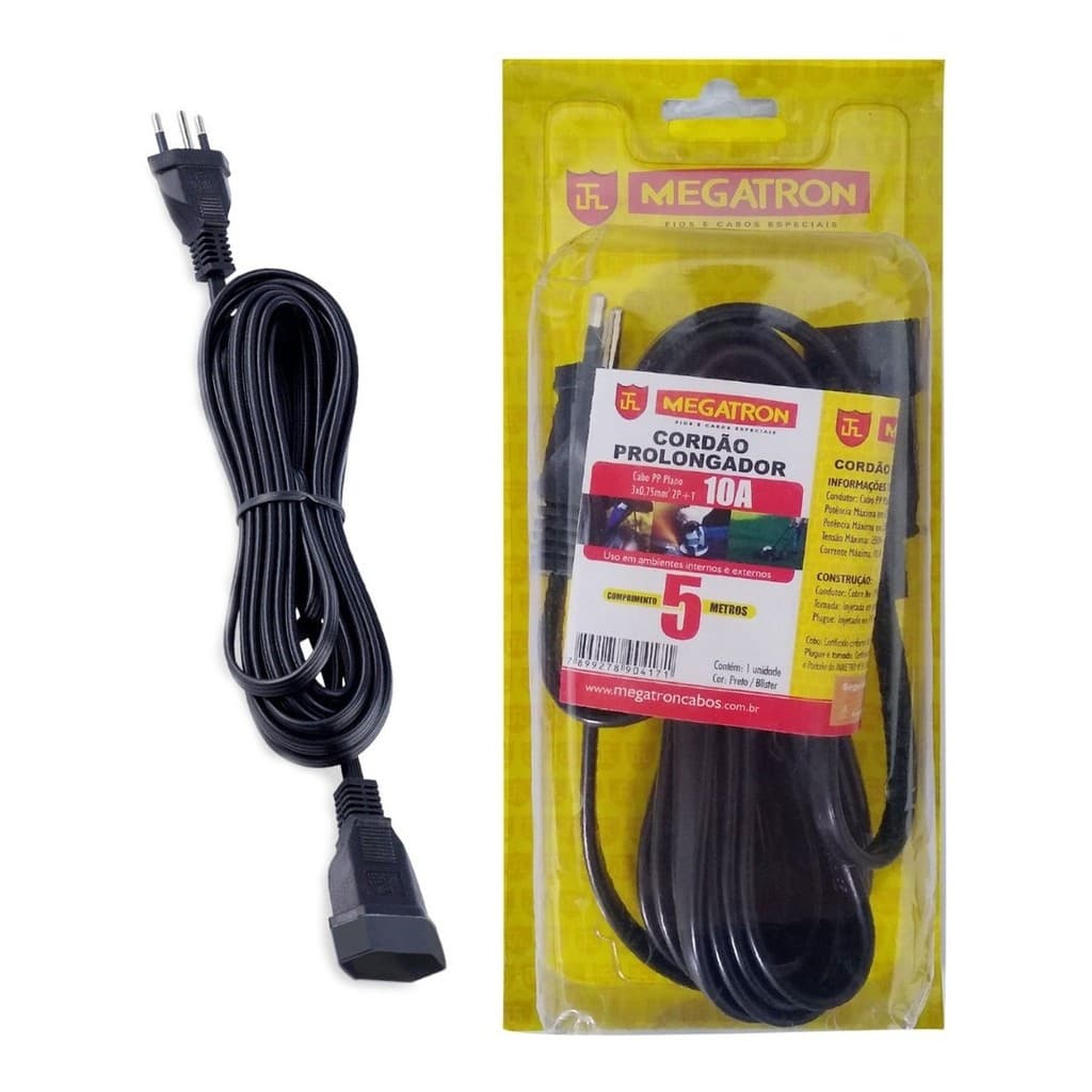 Extensão Elétrica Prolongador 10a 5 Metros Megatron 3 Pinos