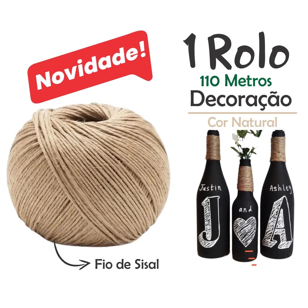 Fio cordão juta sisal - 2mm de Espessura com 100 Metros PREMIUM para Artesanatos, Convites, Laços, Sacolas, Presentes e Decoração