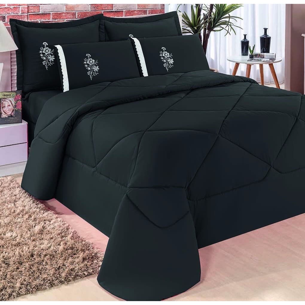Kit 6 peças para cama Queem conforto edredom + jogo de lençol