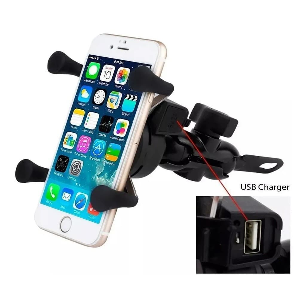 Suporte Gps Celular Celulares Moto Universal Com Carregador Retrovisor Qualidade Excelente