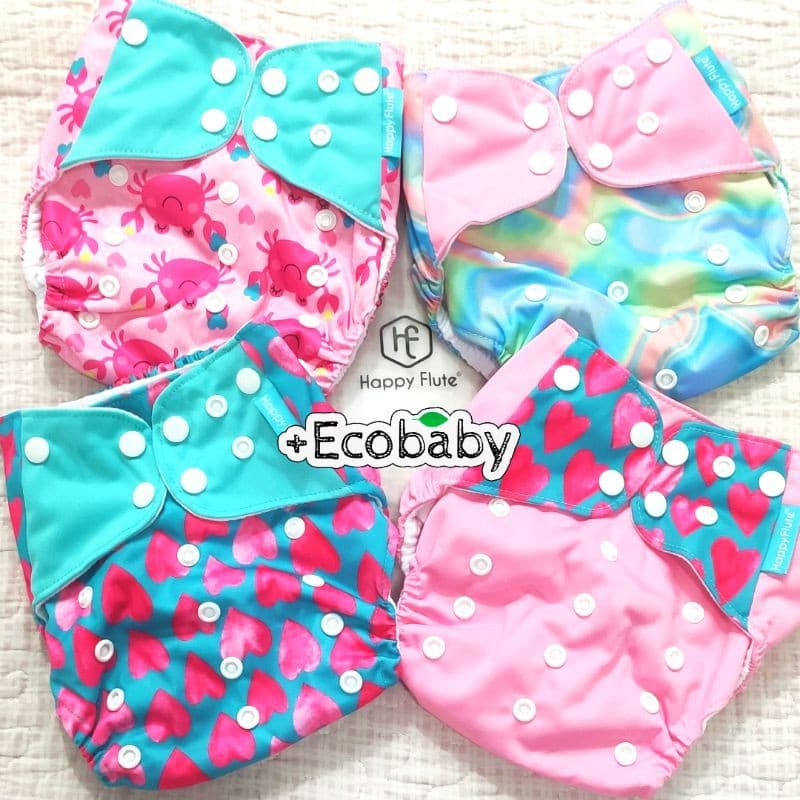 Fralda Reutilizável Ecológica HAPPY FLUTE Kit com 4 unidades (várias estampas).