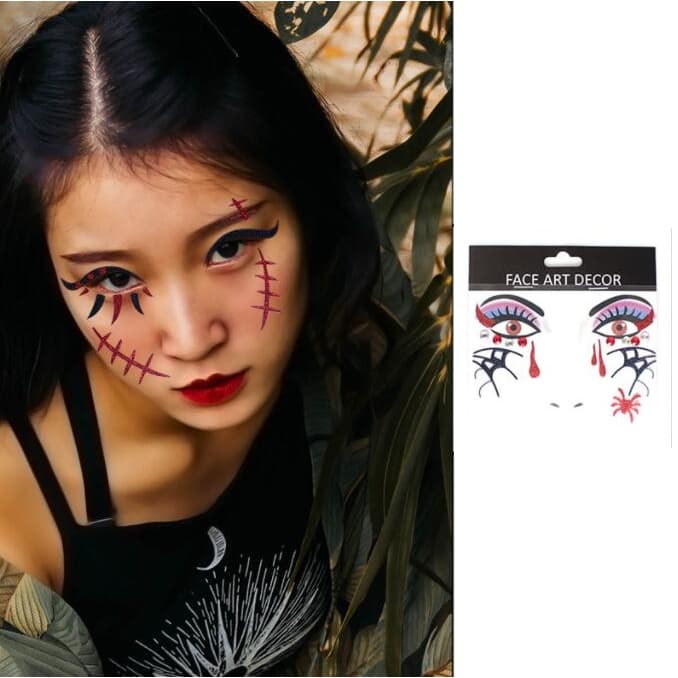 Adesivos Facial Tema Halloween Aranha Cicatriz Glitter