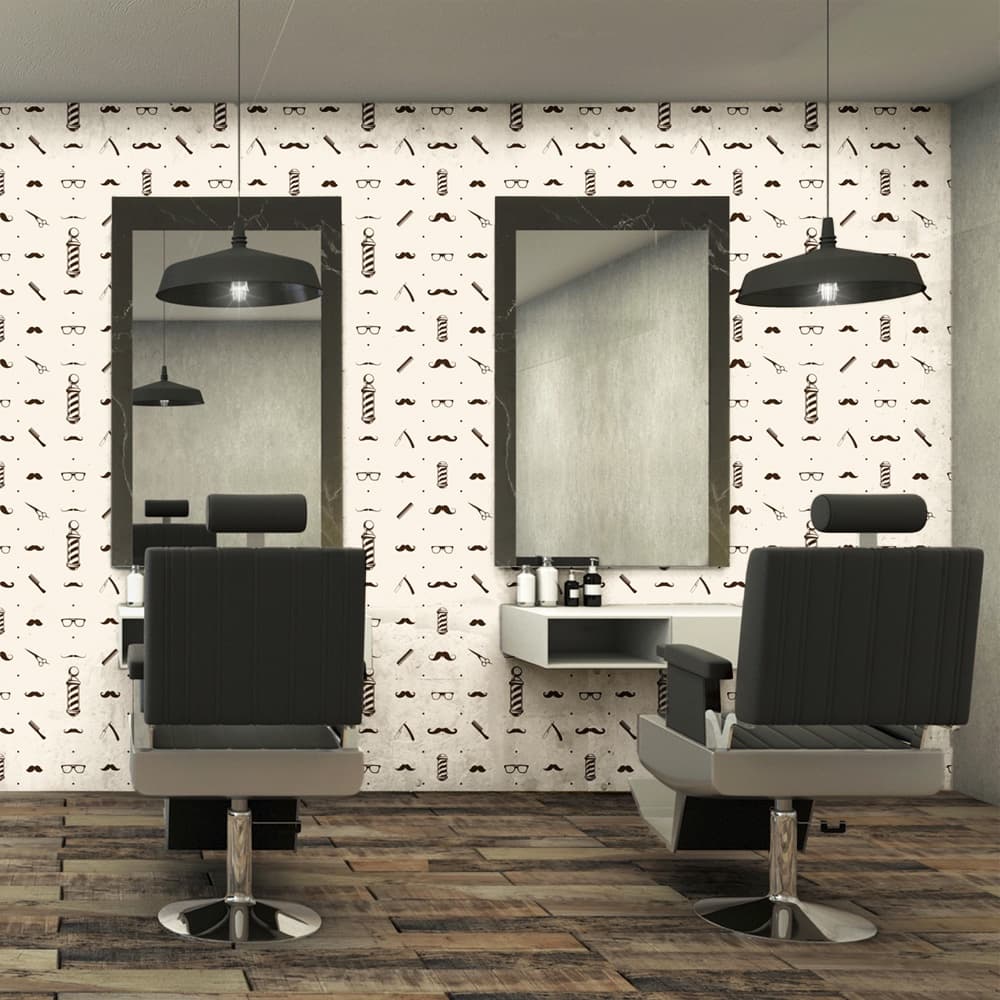 Papel De Parede Adesivo Barber Shops Marrom E Fundo Bege