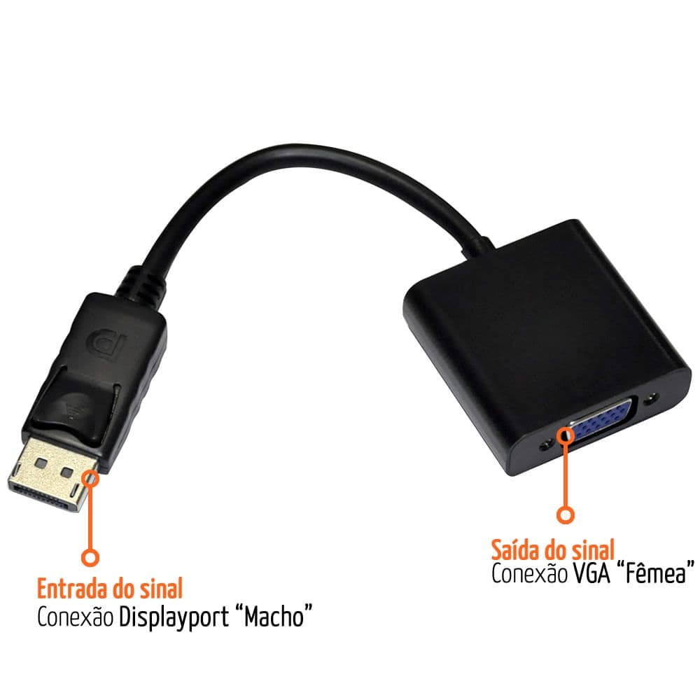CABO ADAPTADOR CONVERSOR DISPLAYPORT MACHO X VGA FÊMEA 15CM DPxVGA
