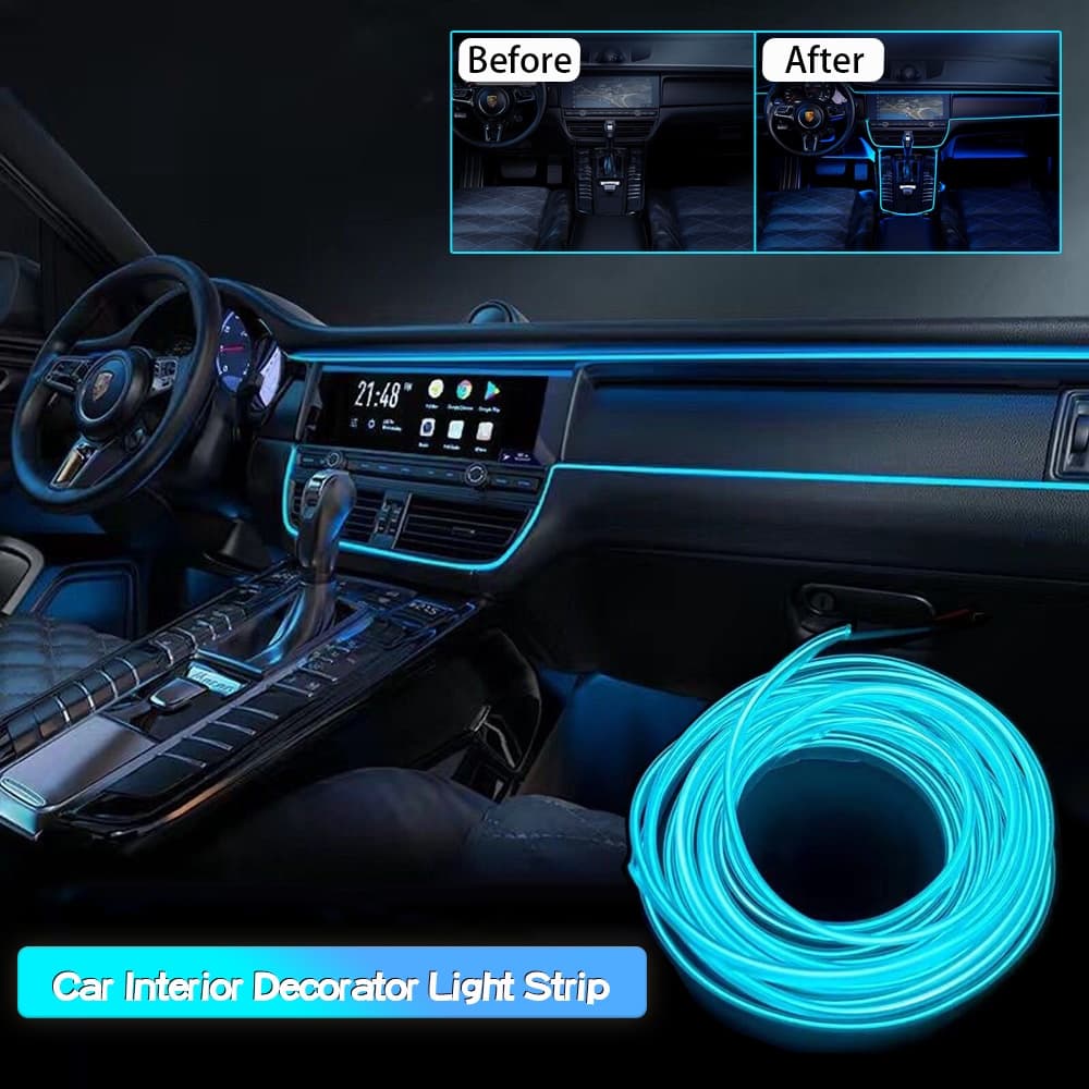 1 M 2 3 5 Acessórios Interiores Do Carro Neon Barra De Luz Decoração Flexível À Prova D'água Atmosfera DIY Frio Console Painel Levou Com Adaptador