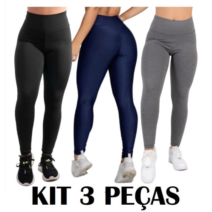 Kit 3 Calça Feminina Legging Legue Suplex Feminina Moda Fitness Academia